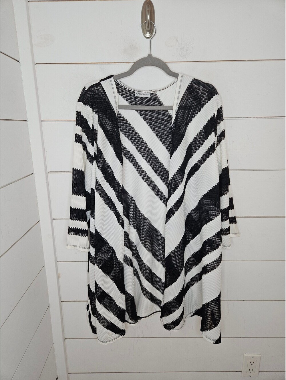 Catherines 2X black & white stripe duster cardigan (not a sweater)
